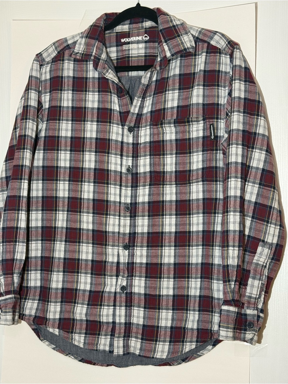 Wolverine Burgundy, Black & White Plaid Button-Down Shirt